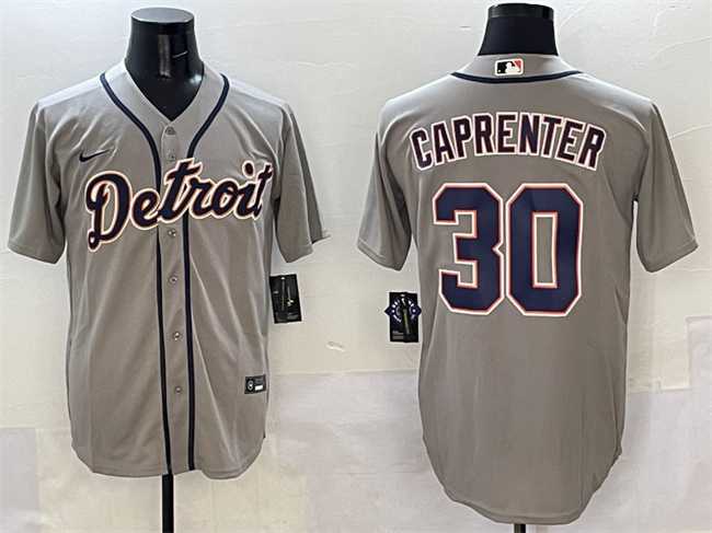 Mens Detroit Tigers #30 Kerry Carpenter Grey Cool Base Stitched Jersey